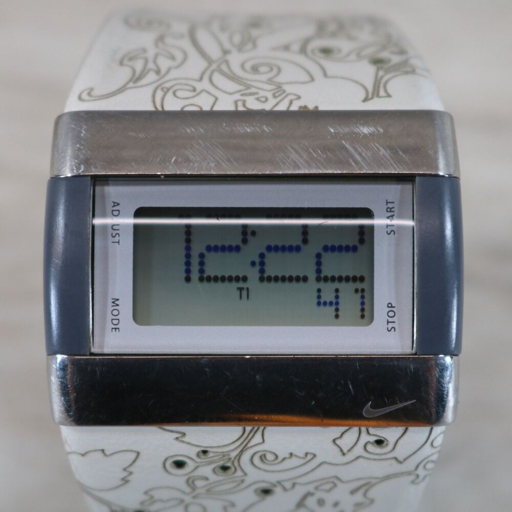Nike Digital Watch – Pre-Owned, New Battery, Rectangular, Silver 219